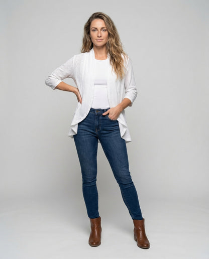 Damen Tunikajacke Leichte Lochstickerei Beige