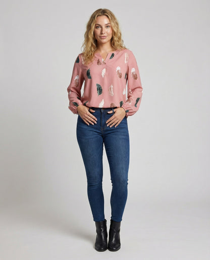 Damen Viskosebluse Federprint Leicht - Eveloria