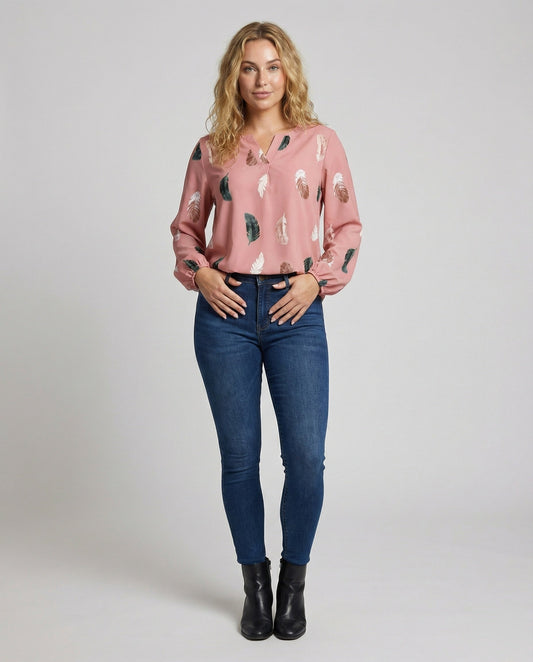 Damen Viskosebluse Federprint Leicht - Eveloria