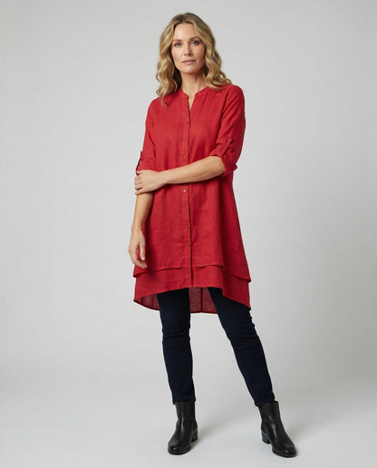 Damen Chiffon Bluse Bubikragen Doppellagiger Saum - Eveloria