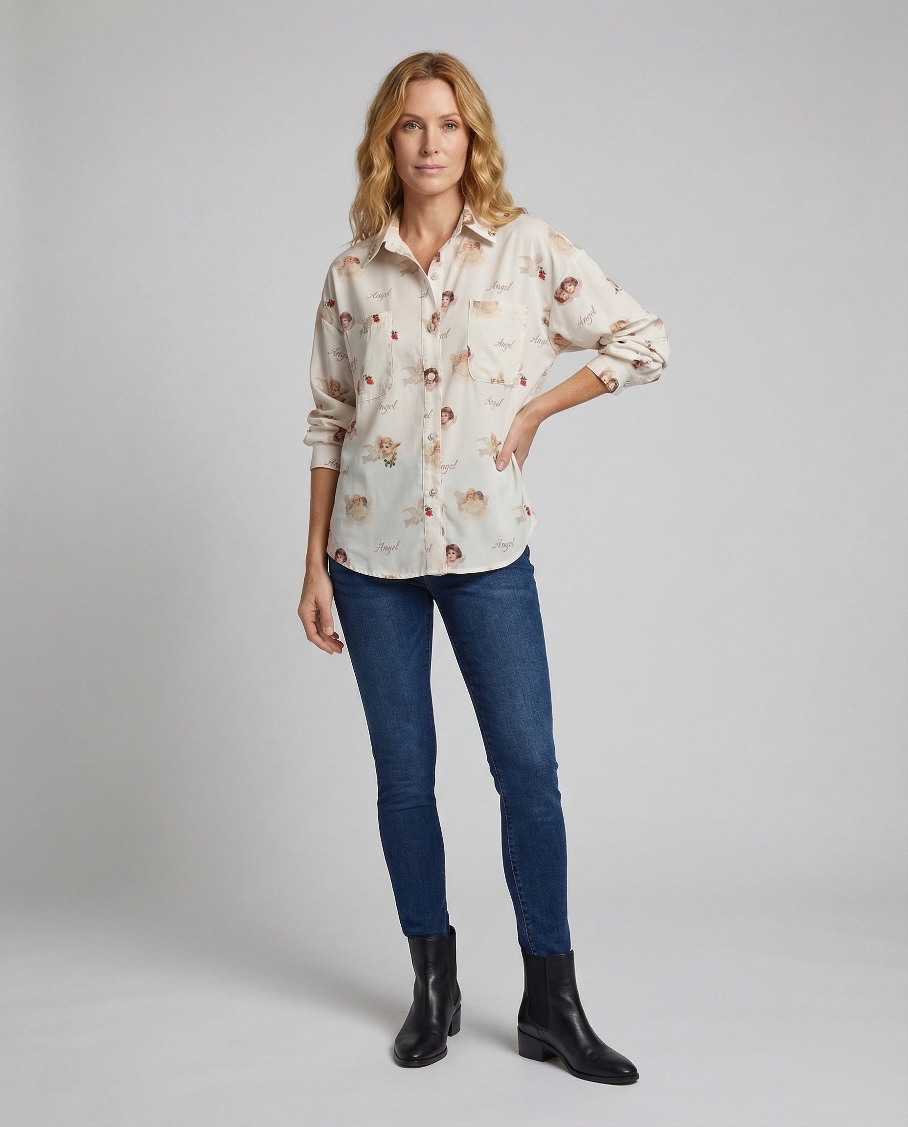 Damen Bluse Viskose Wickelkragen Tailliert Beige - Eveloria