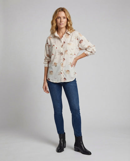 Damen Bluse Viskose Wickelkragen Tailliert Beige - Eveloria