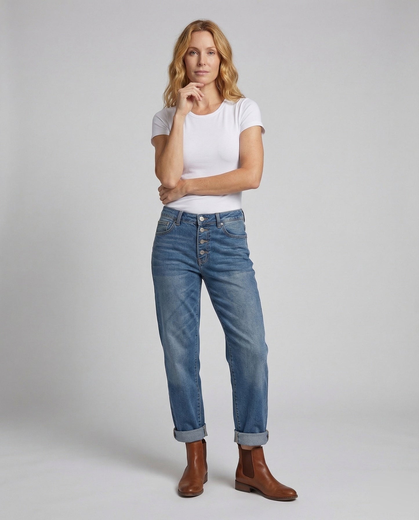Damen Jeans-Jumpsuit Tailliert Weites Bein - Eveloria