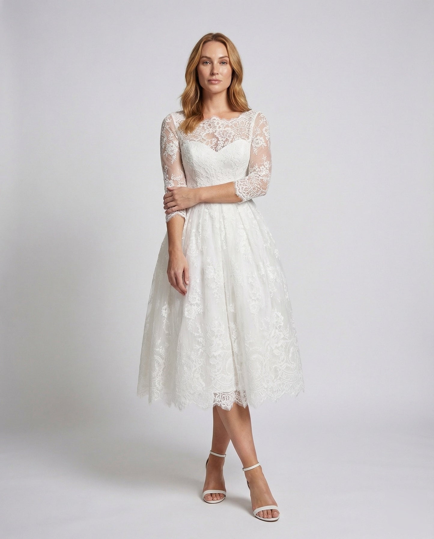 Damen Hemdbluse Broderie Anglaise Ballonärmel Weiss - Eveloria