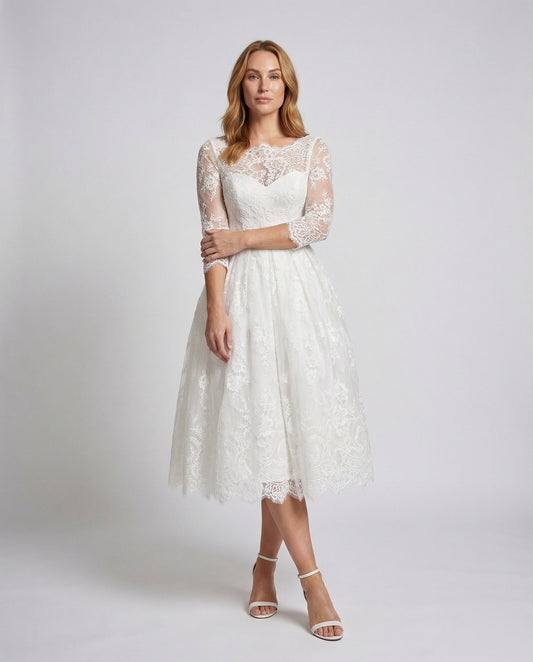 Damen Hemdbluse Broderie Anglaise Ballonärmel Weiss - Eveloria
