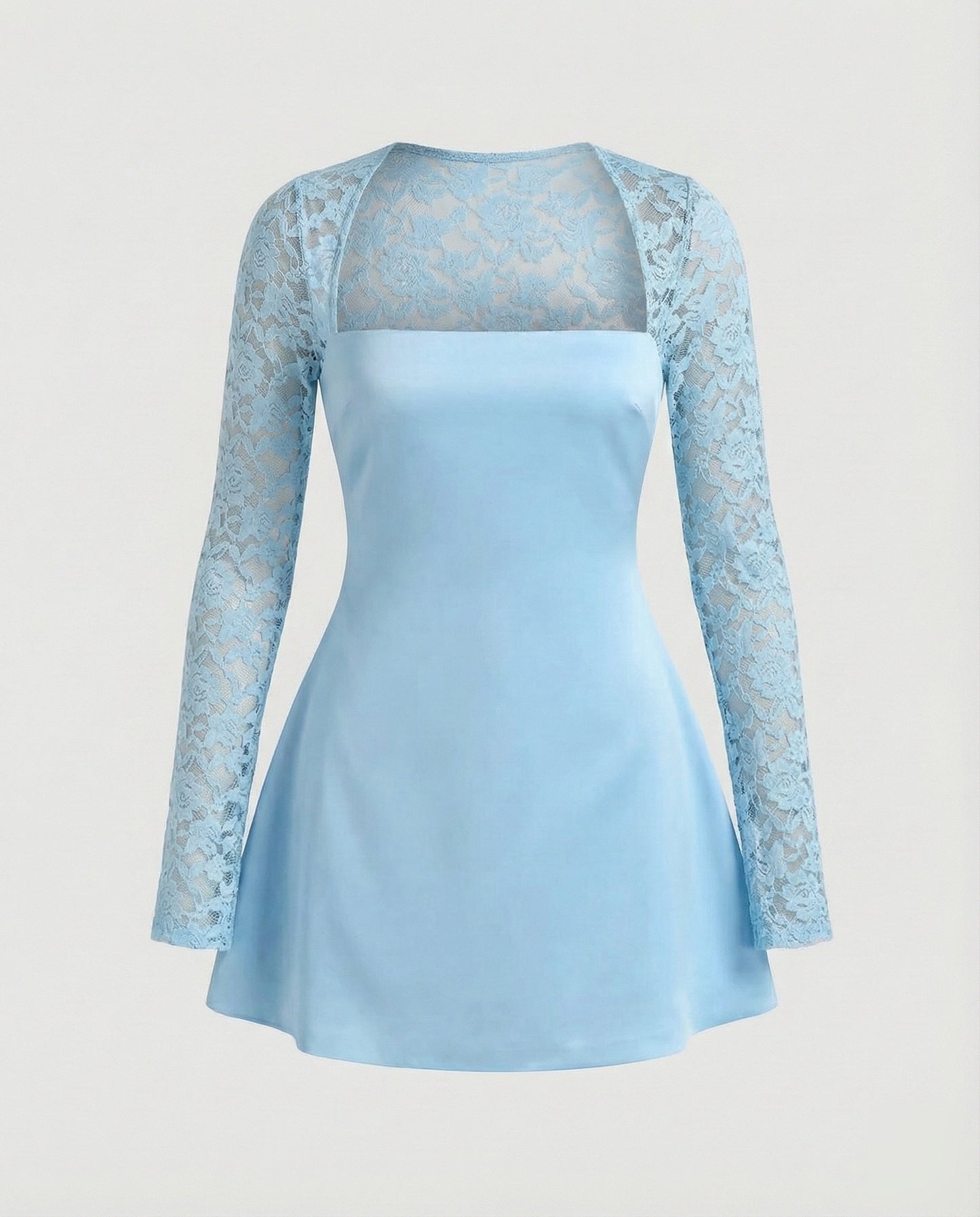 Damen Trägerloses Minikleid Spitzenärmel
