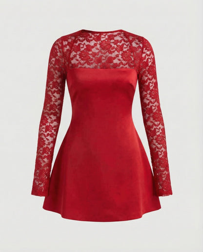 Damen Trägerloses Minikleid Spitzenärmel