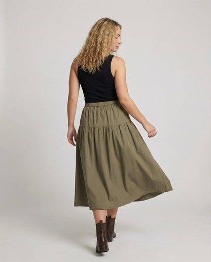 Damen Weicher Midi-Stufenrock Gummibund