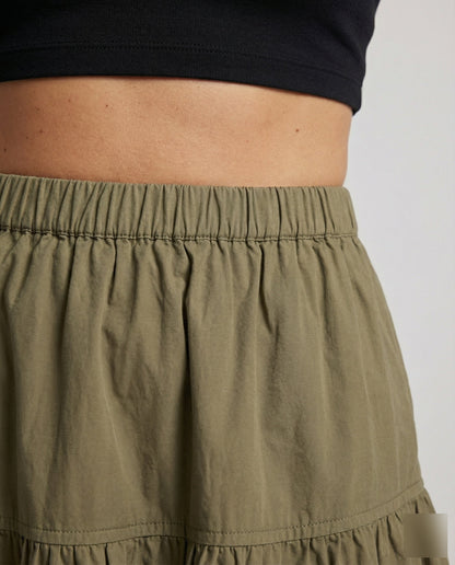 Damen Weicher Midi-Stufenrock Gummibund