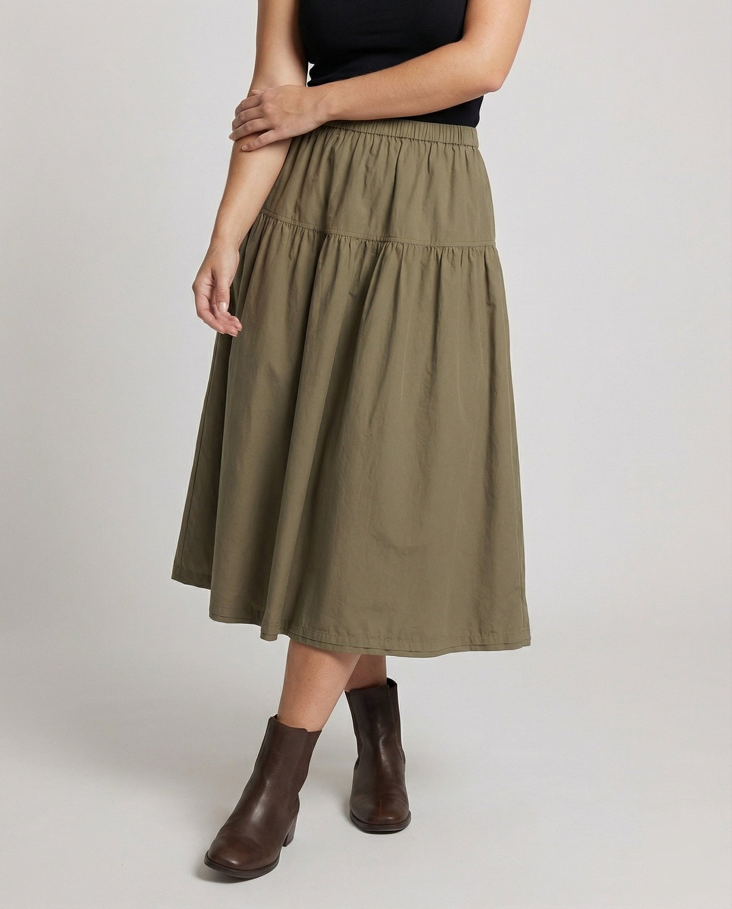 Damen Weicher Midi-Stufenrock Gummibund