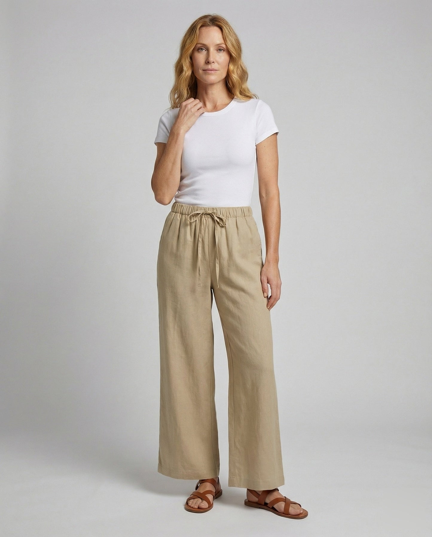 Damen Leinenhose Weite Bein Optik Relaxed Fit - Eveloria
