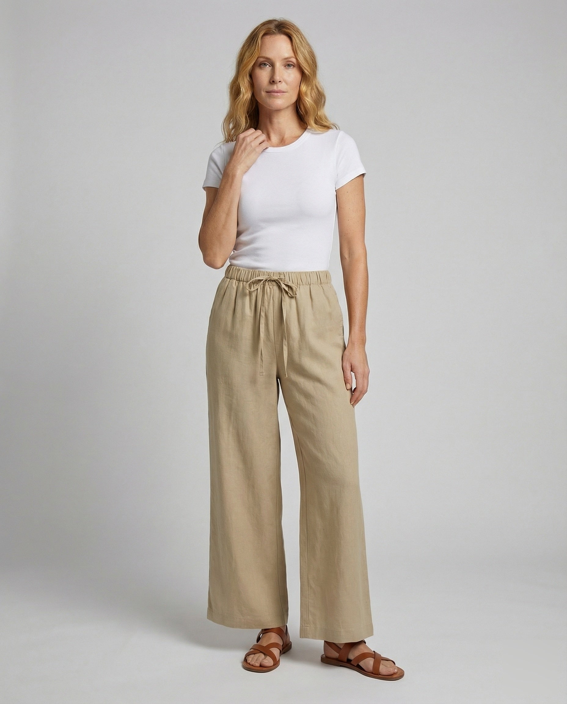 Damen Leinenhose Weite Bein Optik Relaxed Fit - Eveloria