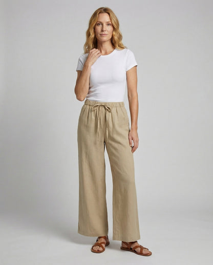 Damen Leinenhose Weite Bein Optik Relaxed Fit - Eveloria