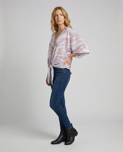 Damen Bluse V-Ausschnitt Floralmuster Kimonoärmel - Eveloria