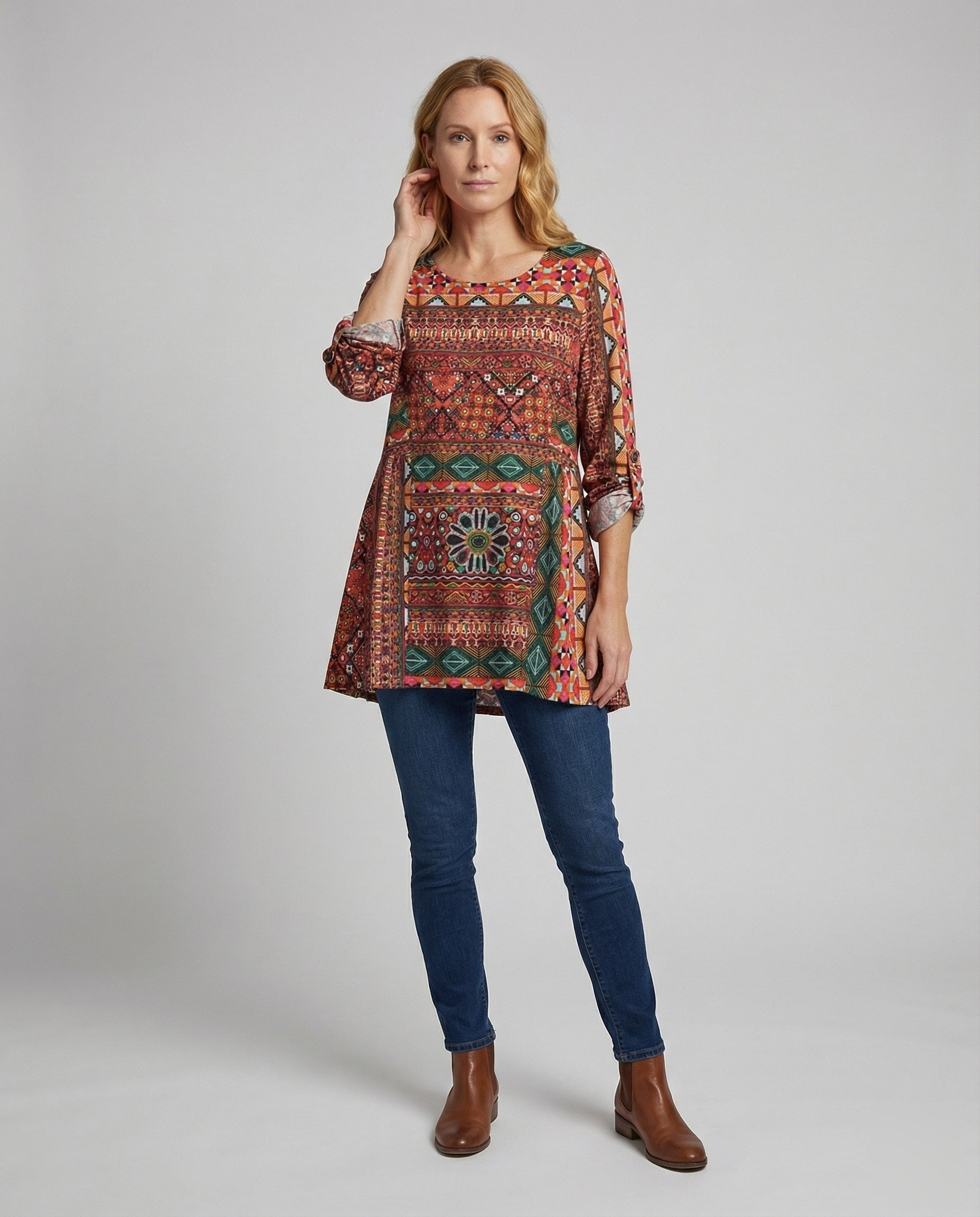 Damen Tunika Weite Ethno-Print - Eveloria