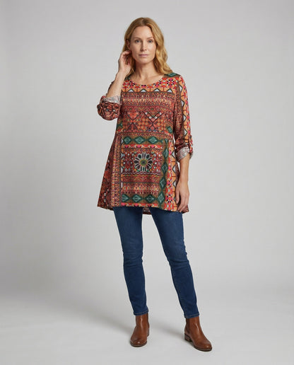Damen Tunika Weite Ethno-Print - Eveloria