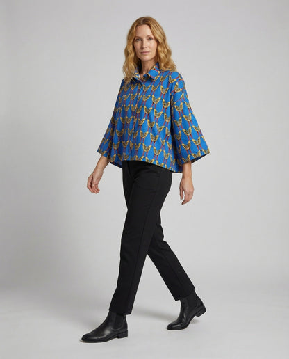 Damen Boxy-Bluse Allover-Print Weite Passform - Eveloria