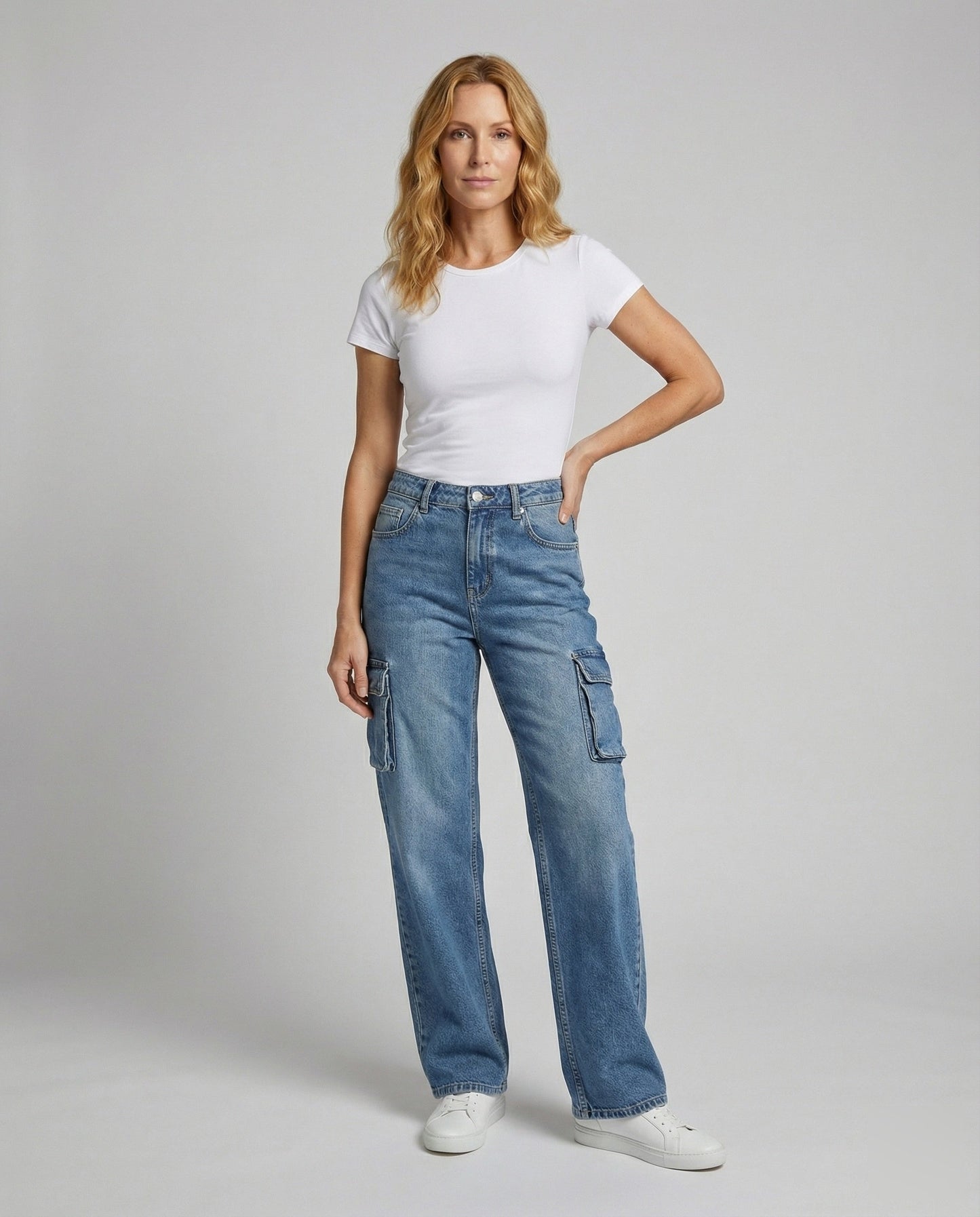 Damen Weite Cargo-Jeans Hohe Taille - Eveloria