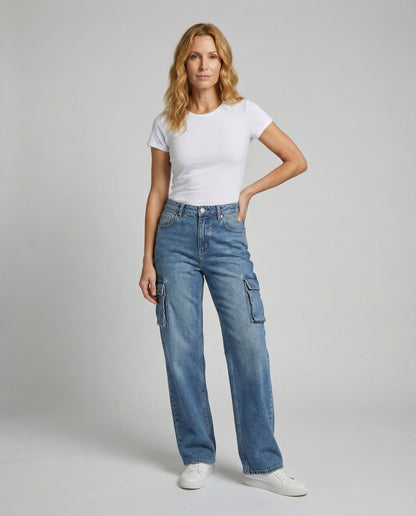 Damen Weite Cargo-Jeans Hohe Taille - Eveloria