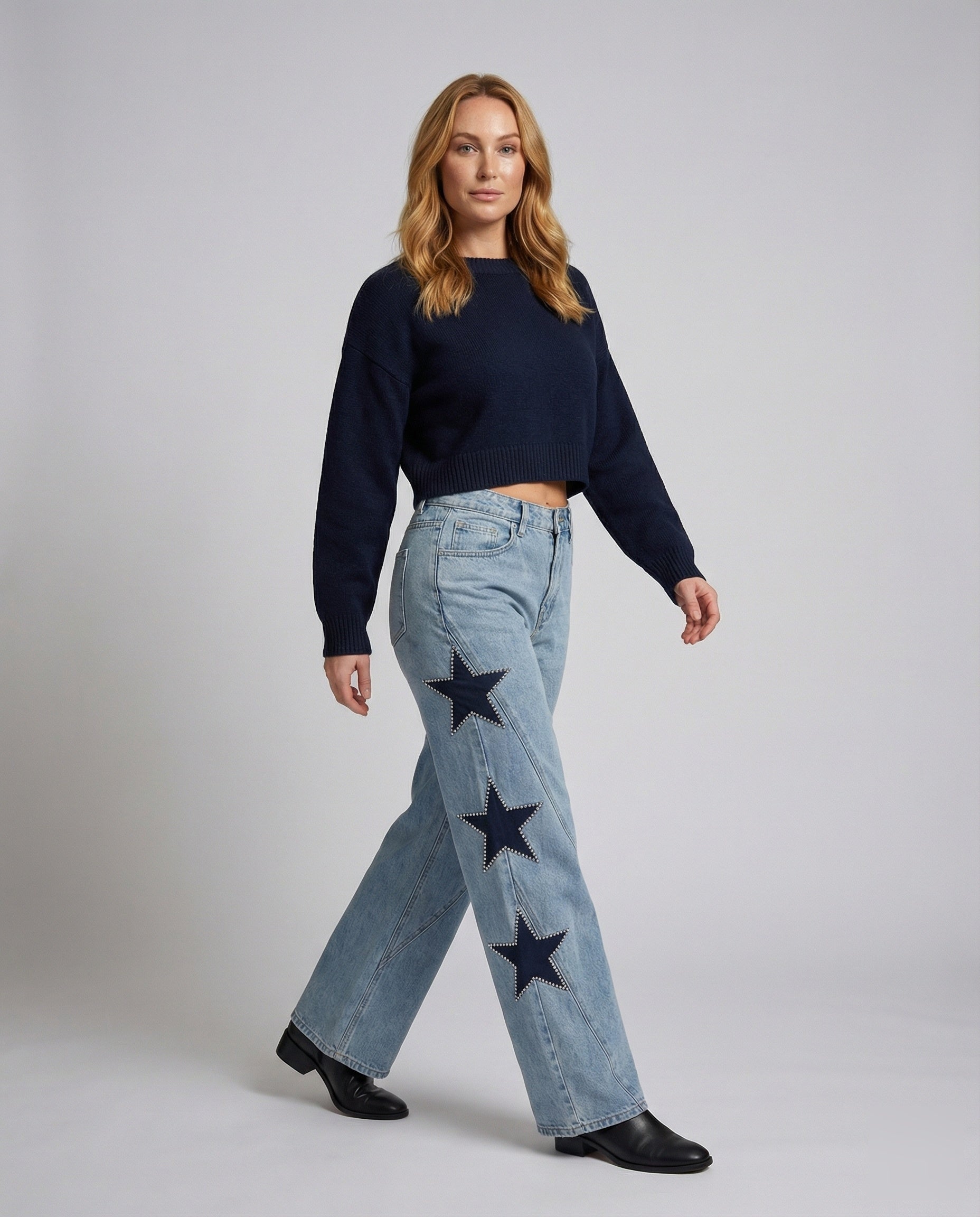 Damen Palazzo-Hosen Weite Fit Sternenapplikationen - Eveloria