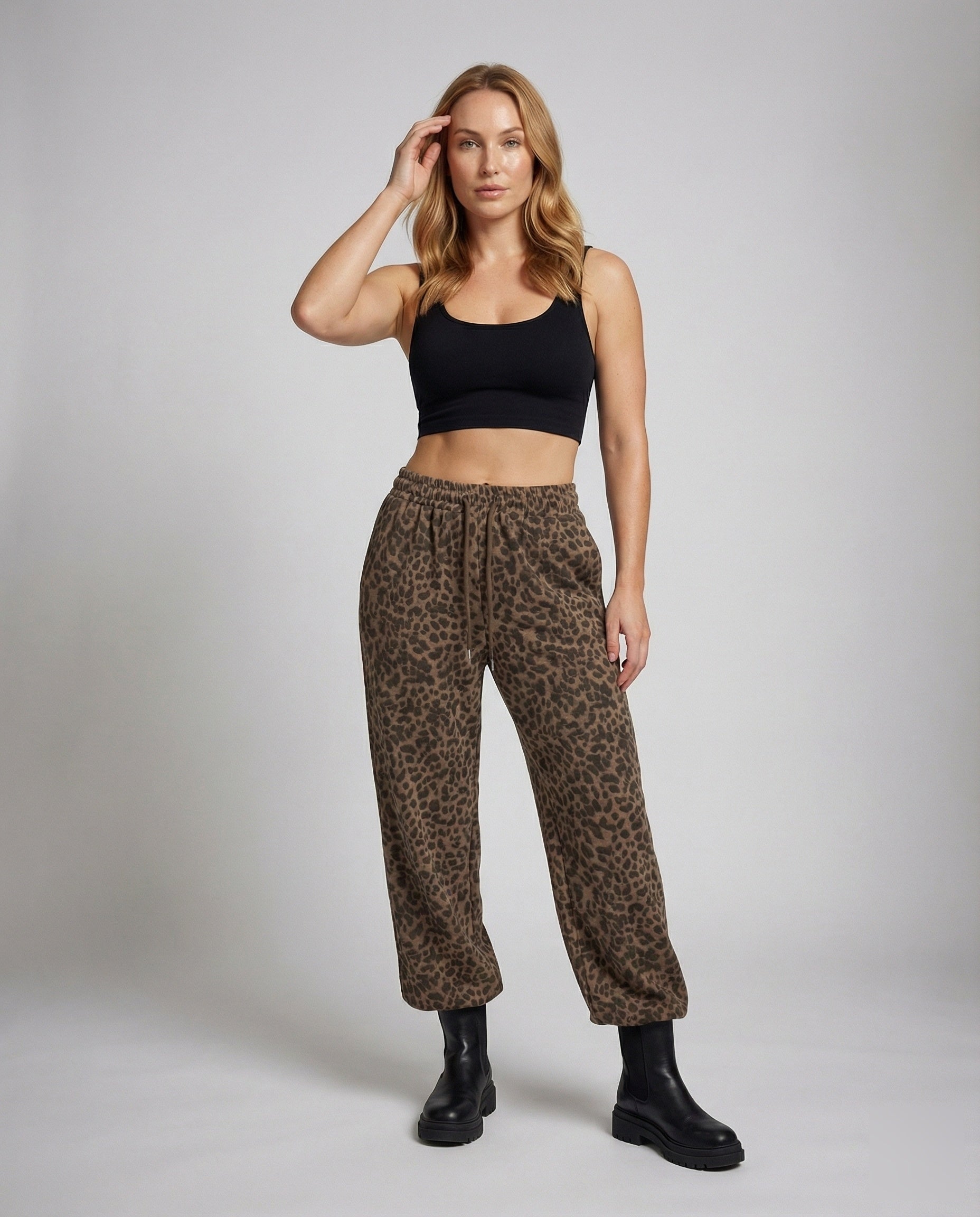 Damen Palazzo-Hose Leopardenprint Baumwolle Schwarz - Eveloria