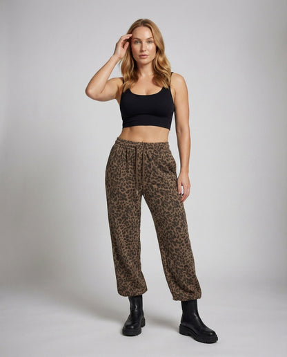 Damen Palazzo-Hose Leopardenprint Baumwolle Schwarz - Eveloria