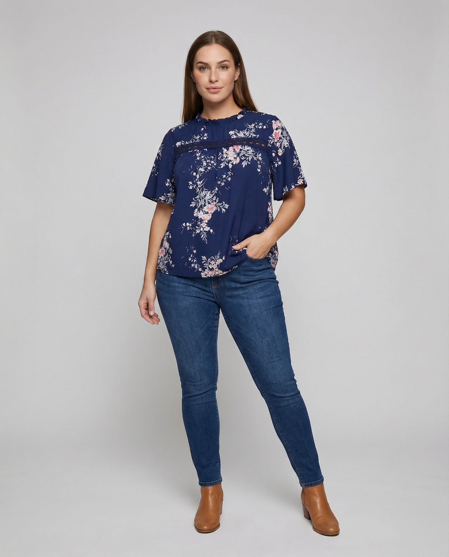 Damen Tunika Bluse Spitze Weiß - Eveloria