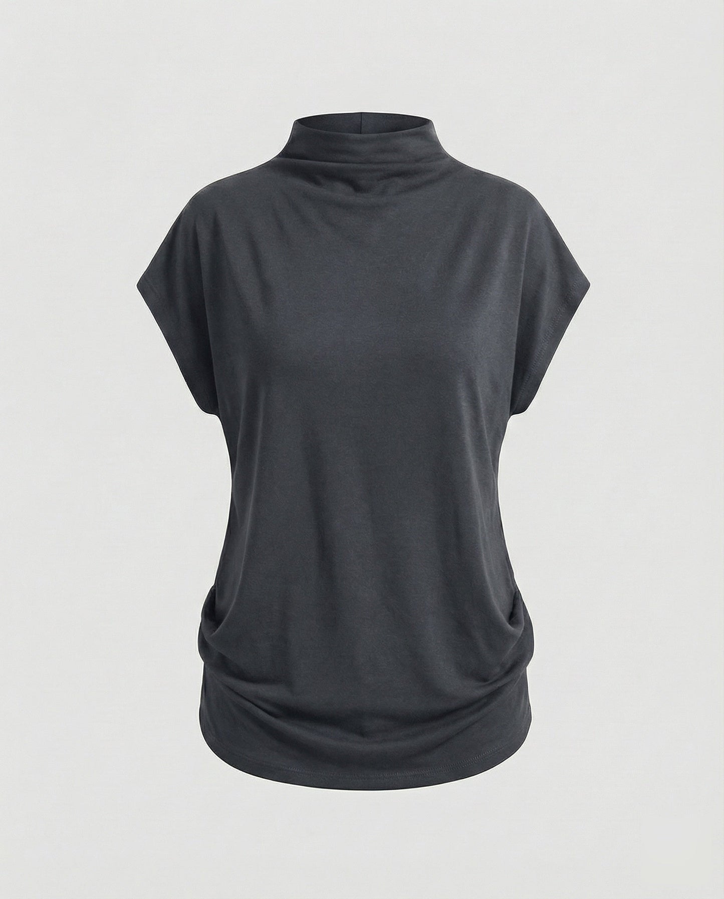 Damen Rollkragen-Tunika Weit Baumwolle Beige