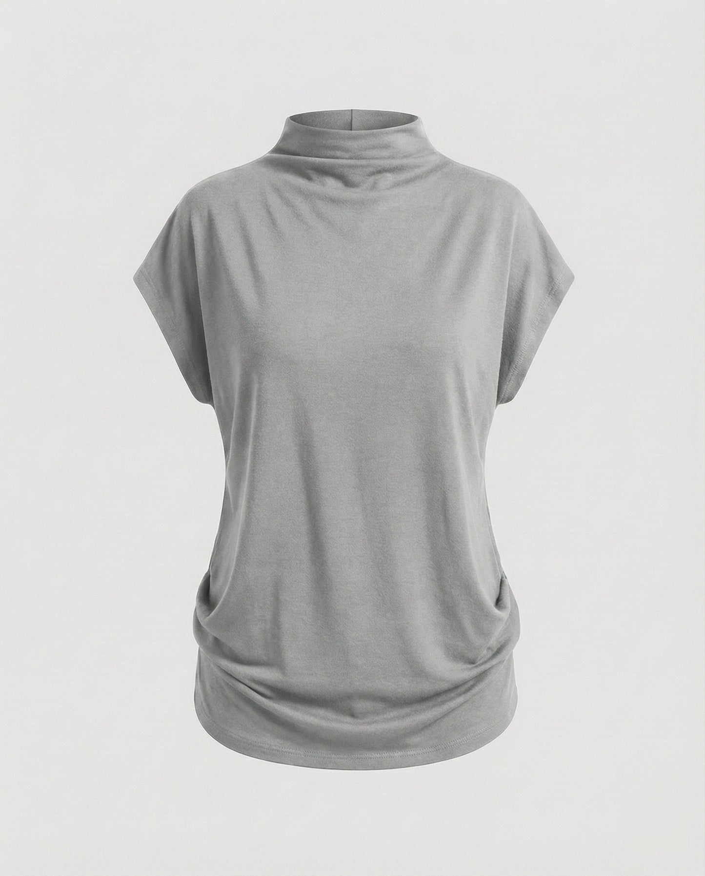 Damen Rollkragen-Tunika Weit Baumwolle Beige