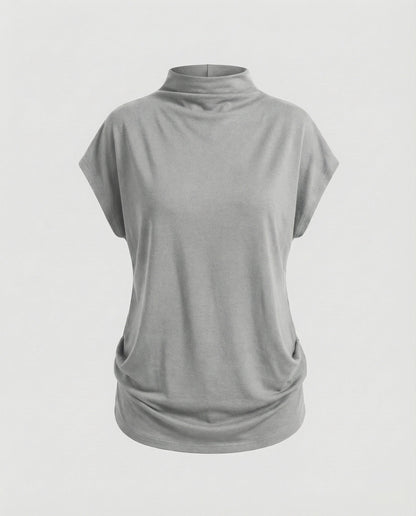Damen Rollkragen-Tunika Weit Baumwolle Beige
