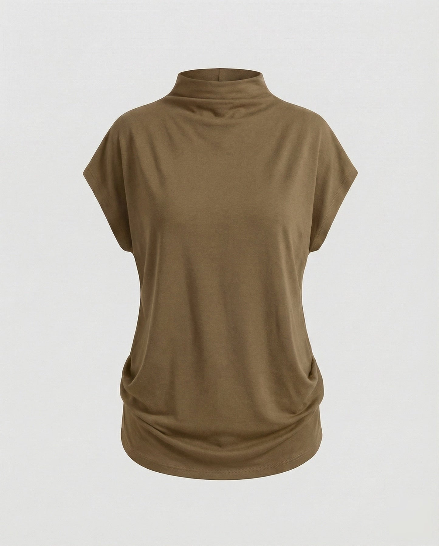 Damen Rollkragen-Tunika Weit Baumwolle Beige