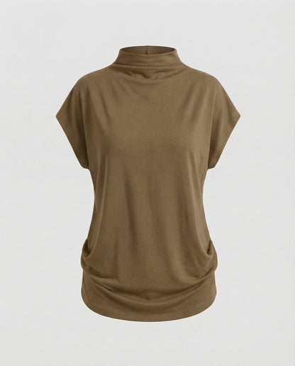 Damen Rollkragen-Tunika Weit Baumwolle Beige