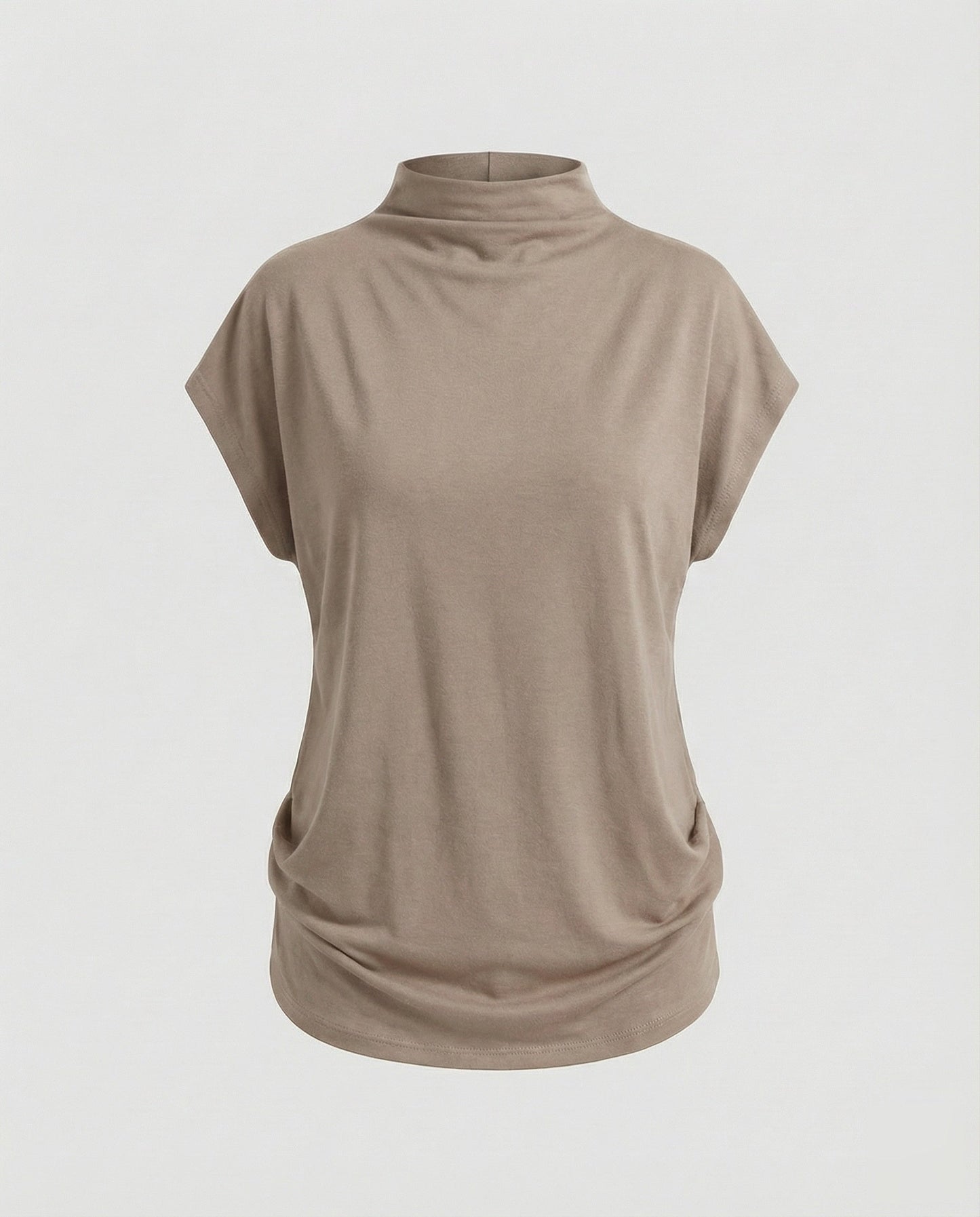 Damen Rollkragen-Tunika Weit Baumwolle Beige