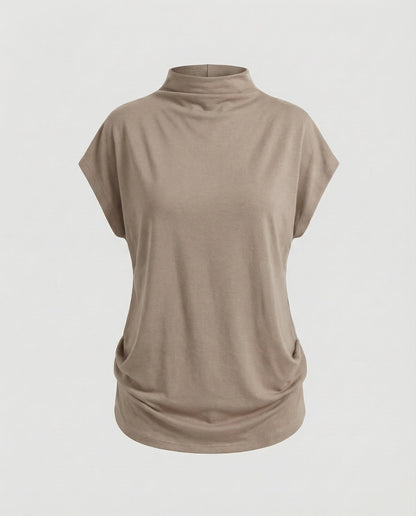Damen Rollkragen-Tunika Weit Baumwolle Beige