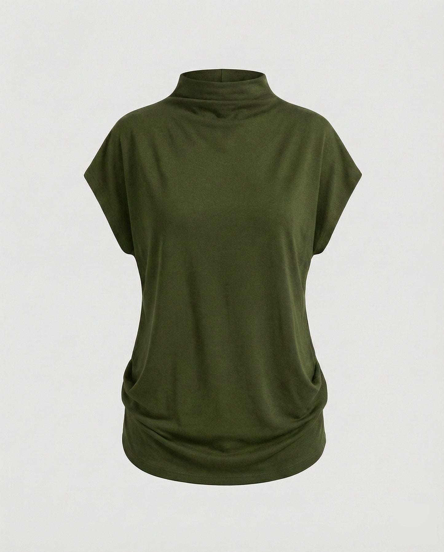 Damen Rollkragen-Tunika Weit Baumwolle Beige