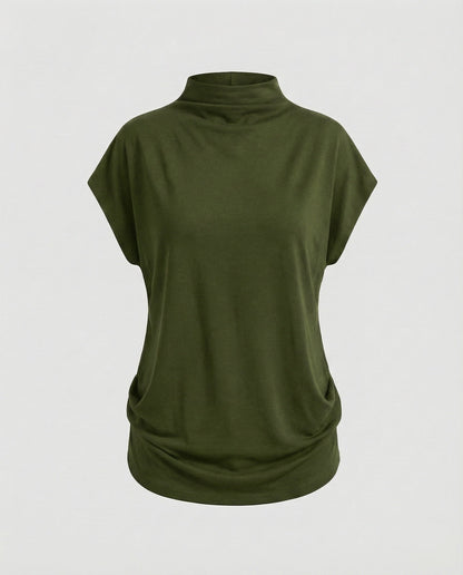 Damen Rollkragen-Tunika Weit Baumwolle Beige