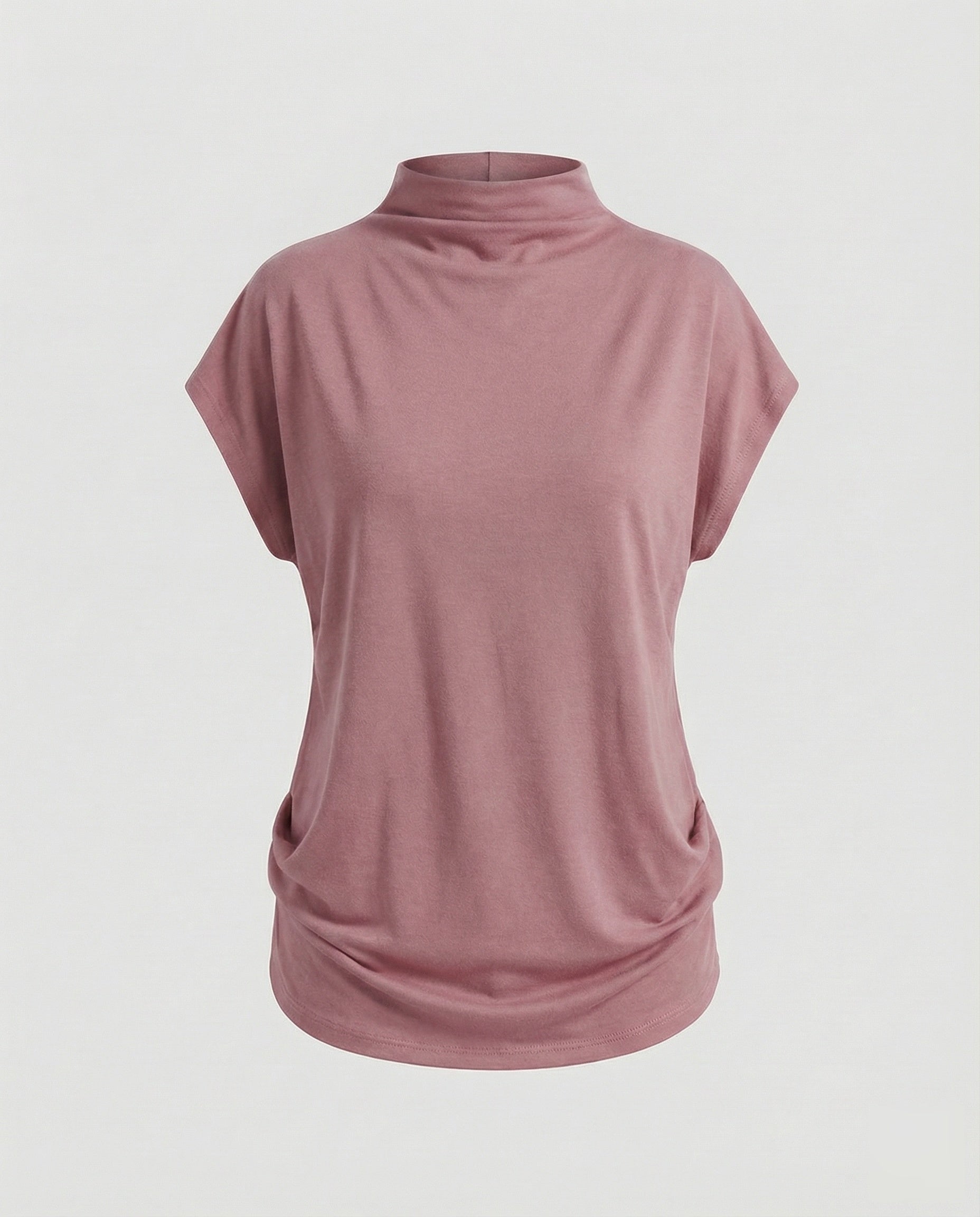 Damen Rollkragen-Tunika Weit Baumwolle Beige - Eveloria