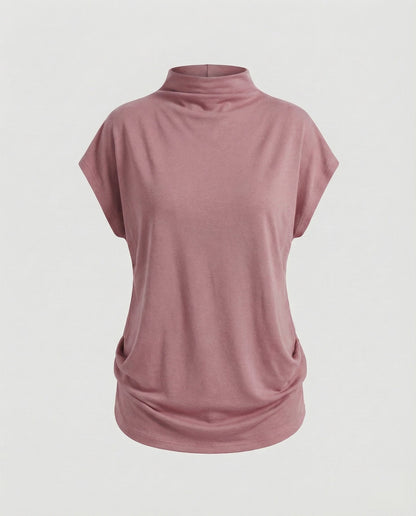 Damen Rollkragen-Tunika Weit Baumwolle Beige - Eveloria