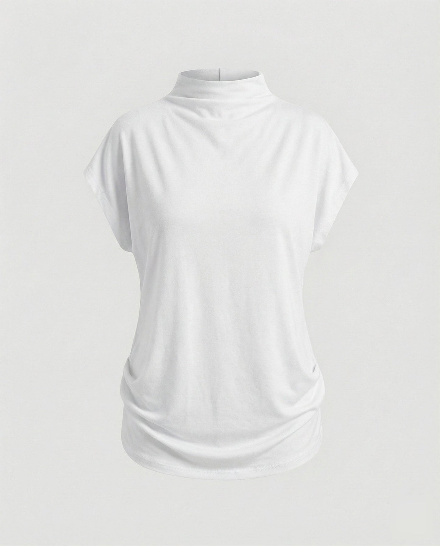 Damen Rollkragen-Tunika Weit Baumwolle Beige