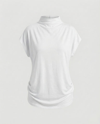 Damen Rollkragen-Tunika Weit Baumwolle Beige