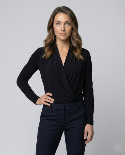 Damen Wickelbluse Wasserfalldrapierung Baumwolle