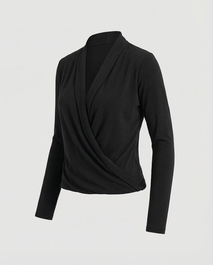 Damen Wickelbluse Wasserfalldrapierung Baumwolle