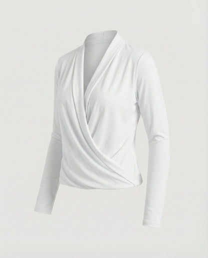 Damen Wickelbluse Wasserfalldrapierung Baumwolle