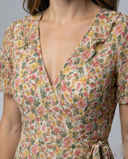 Damen Wickelkleid Asymmetrischer Rüschensaum
