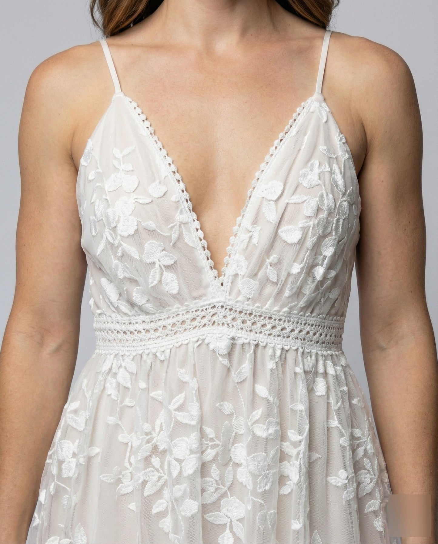 Damen Minikleid Spitze Spaghettiträger Zart