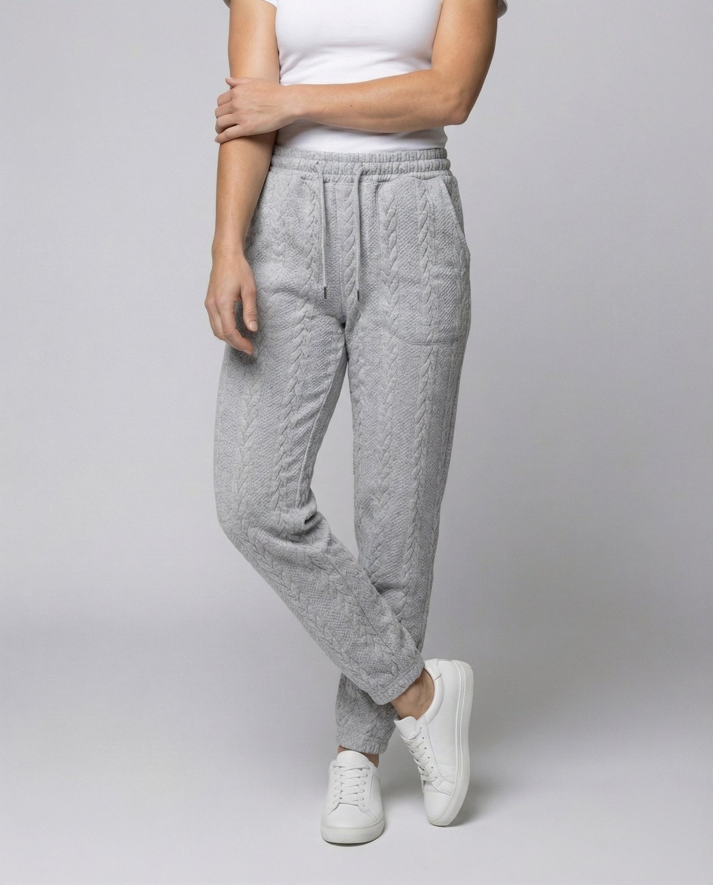 Damen Zopfstrick Loungehose mit Tunnelzug