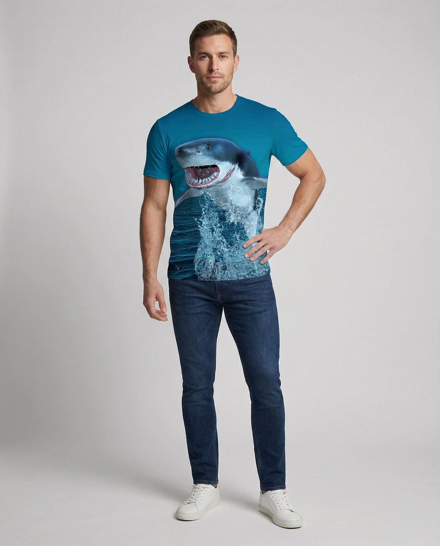 Herren T-Shirt Haifisch-Motiv Bedruckt - Eveloria