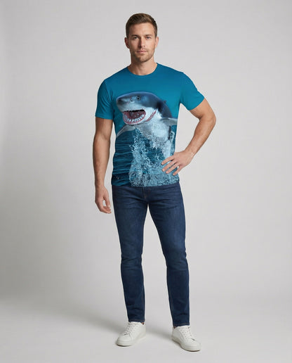 Herren T-Shirt Haifisch-Motiv Bedruckt - Eveloria