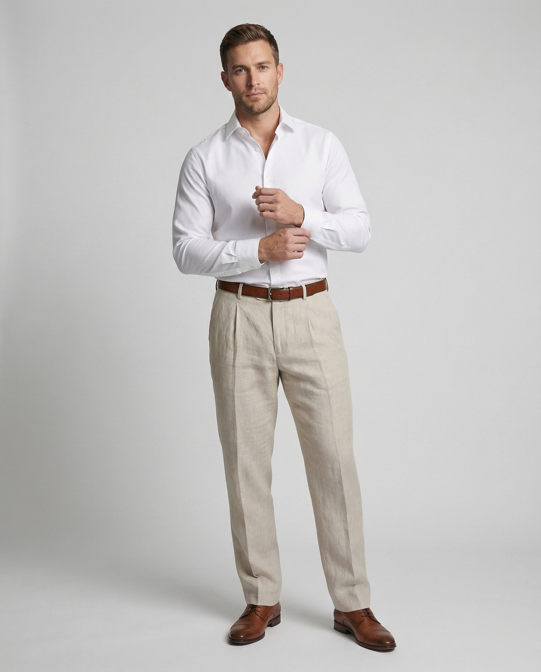 Herren Leinenhose Elegante Bundfalten Beige - Eveloria