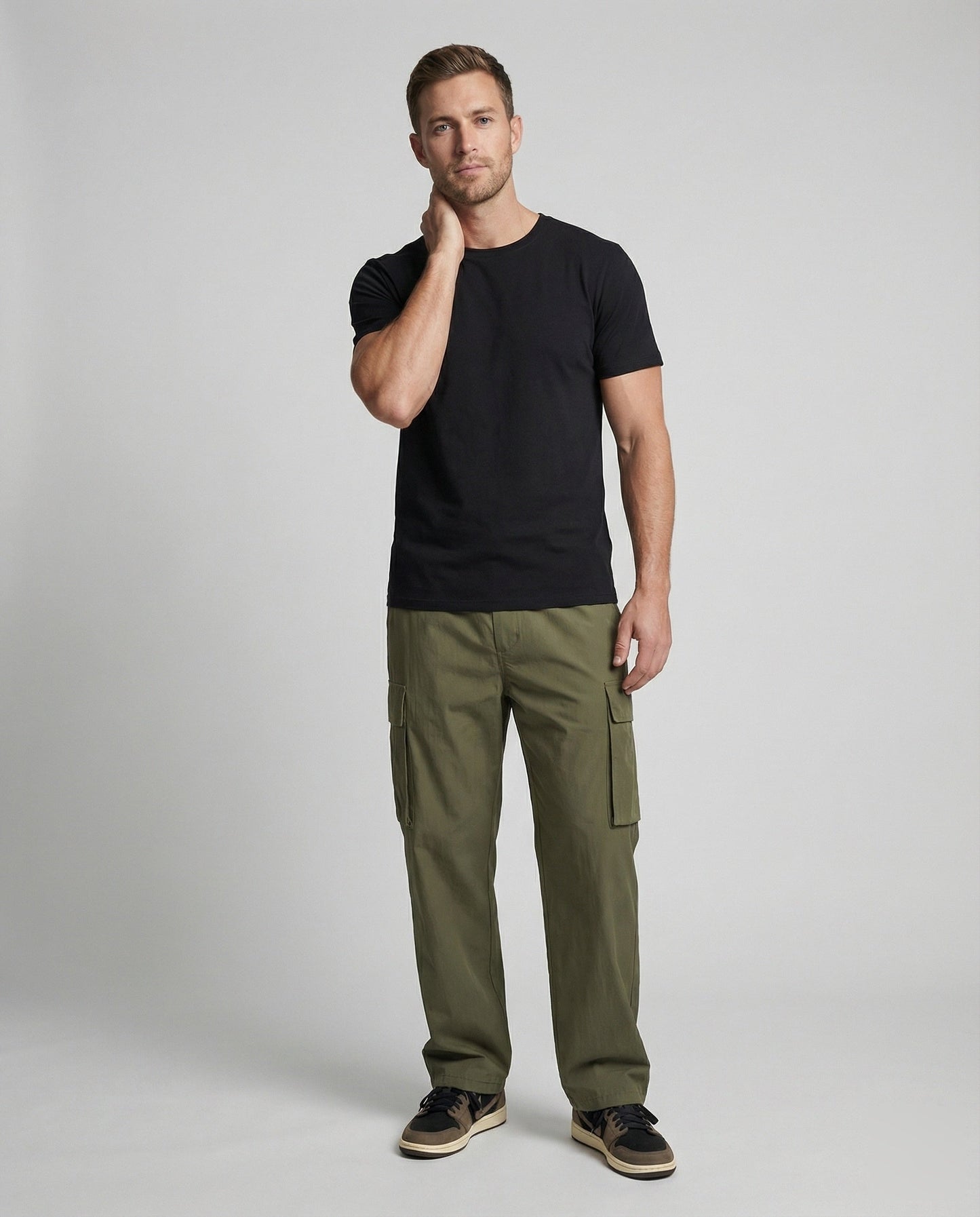 Herren Oversize Cargohose Baumwolle Bequem Grün - Eveloria